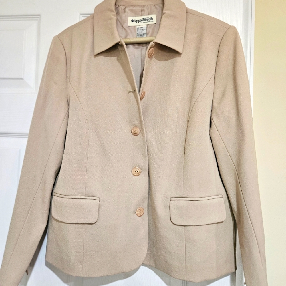 Vintage Appleseeds Blazer Womens Size 14P Petite 12 Tan Button Front Jacket